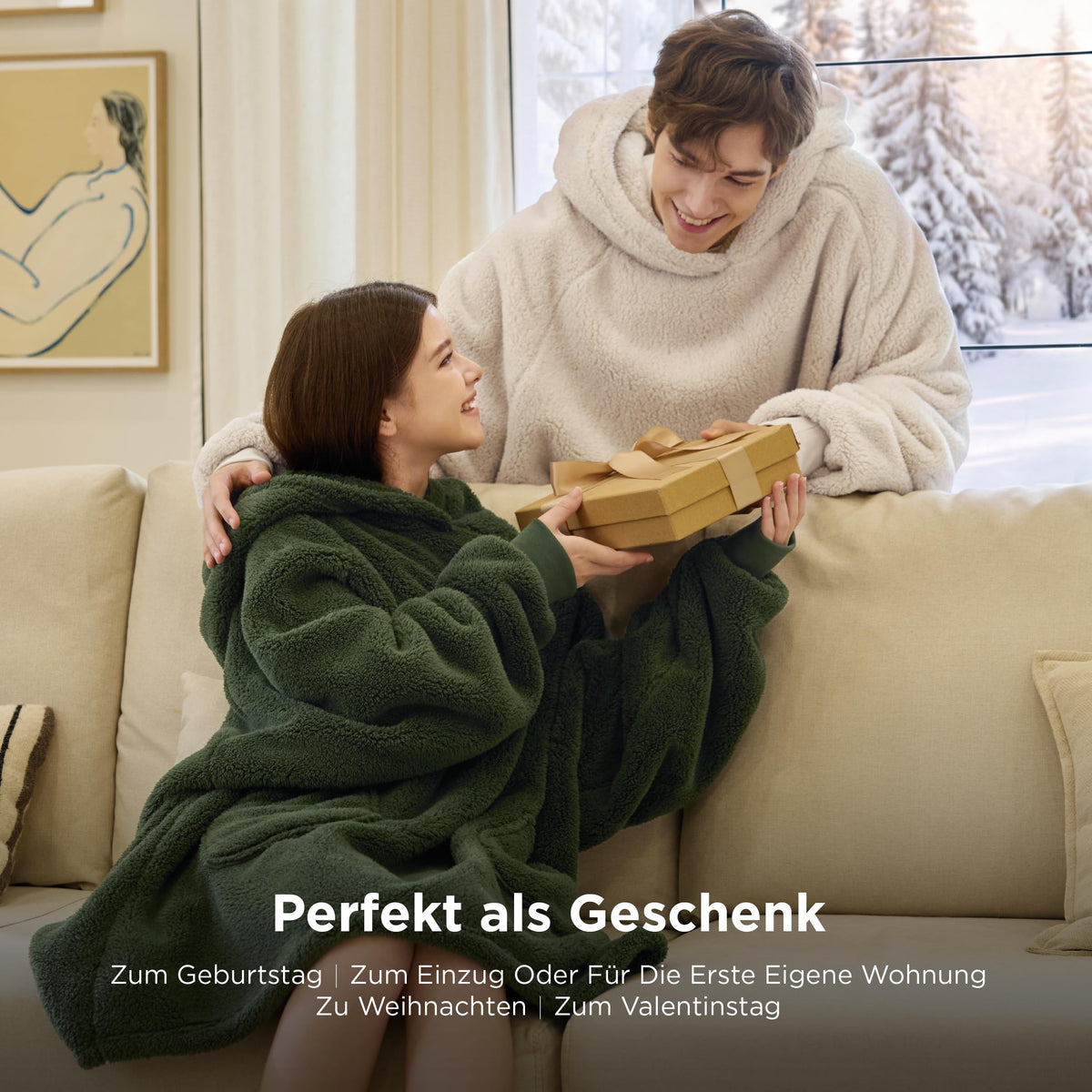 BEDSURE Hoodie Decke mit Ärmeln Geschenke Grau - 95x85cm