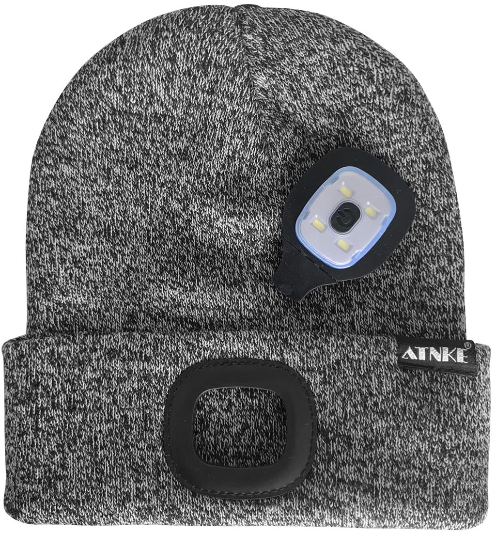 ATNKE LED Beleuchtete Mütze,Wiederaufladbare USB Laufmütze mit Licht Extrem Heller 4 LED Lampe Winter Warme Stirnlampe für Herren und Damen Geschenke