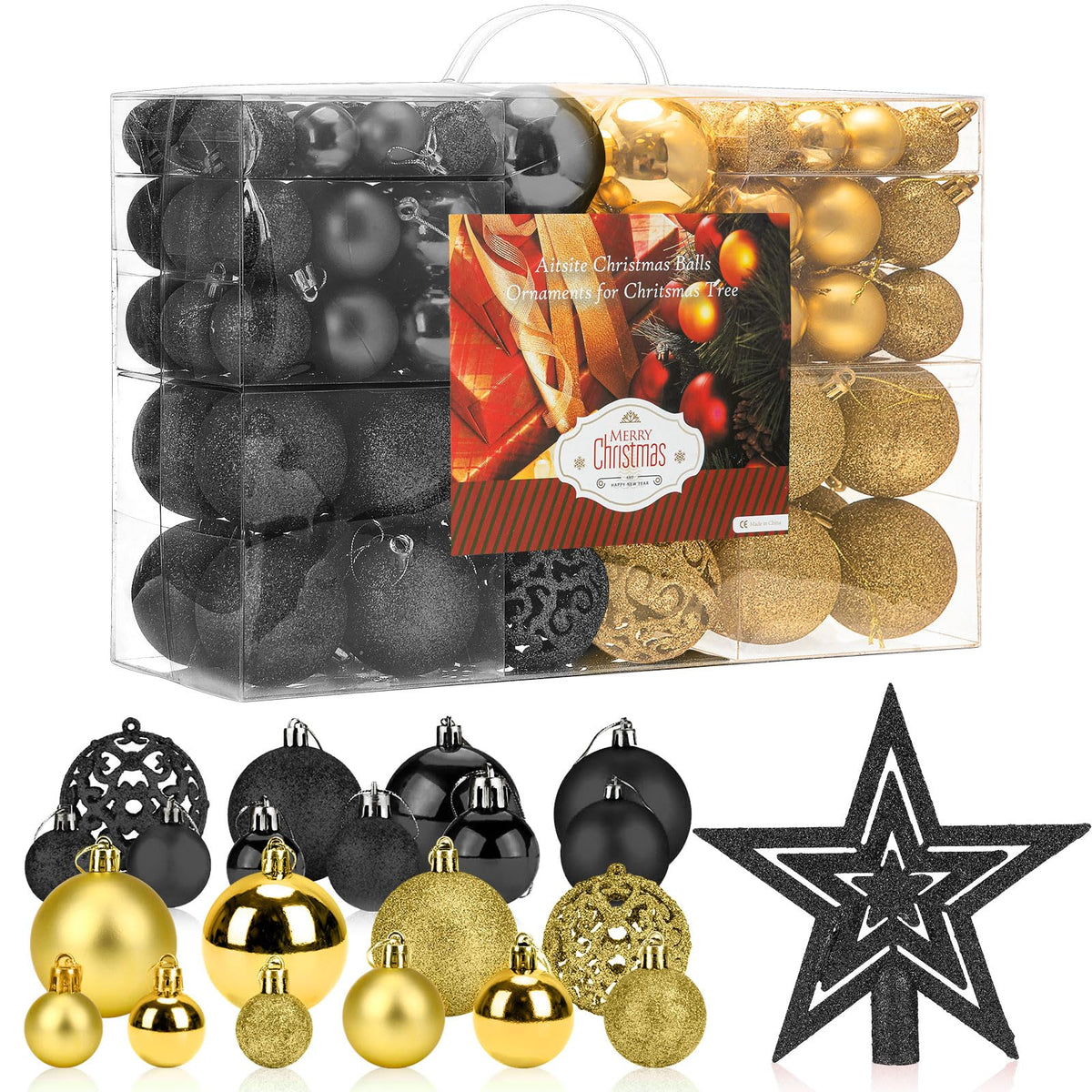 Aitsite 101 Stück Christbaumkugeln Blau Weihnachtskugeln 6CM/4 cm/2 cm Kunststoff Christbaumschmuck Wandbehang Ornamente Weihnachtsbaum Kugeln Flitter Tür Dekorationen Festival Dekore