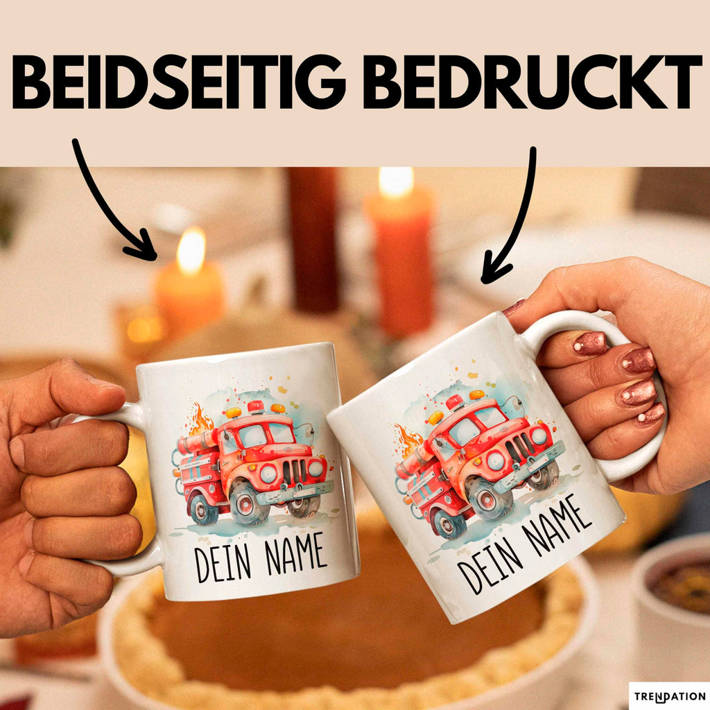 Feuerwehr Auto Tasse mit Namen – Personalisierte Tasse Geburtstag Geschenkidee süßes Feuerwehr Automotiv Namenstasse (Schwarz)
