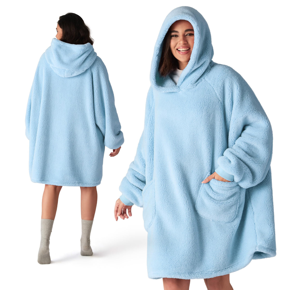 BEDSURE Hoodie Decke mit Ärmeln Geschenke Grau - 95x85cm