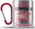 Trendation - Feuerwehr Frau Edelstahl Tasse Karabiner Geschenk Frauen Feuerwehrfrauen Spruch Geschenkidee (Rot)