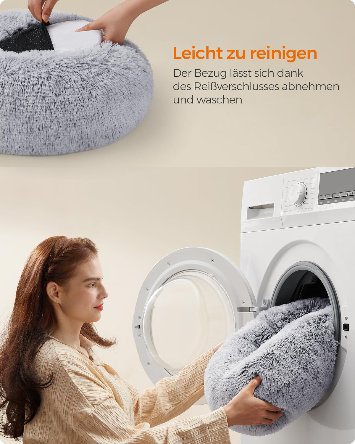 Feandrea Hundebett flauschig, waschbar, Langer Plüsch, 70 cm Durchmesser