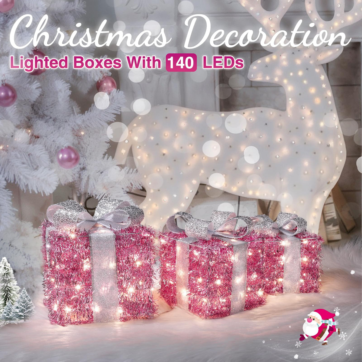 Quntis 3 Set LED Geschenkbox Weihnachtsdeko Innen Aussen 60 warmweiße LEDs