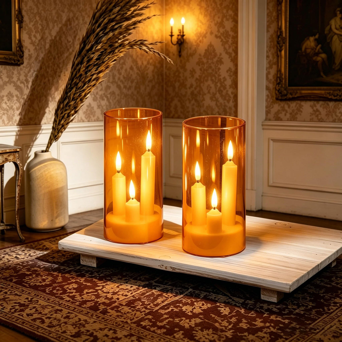 2 Stück 3-Kern LED-Stabkerzen, Graue Transparente Acryl-Gehäuse Flammenlose Kerzen mit Fernbedienung, Realistischer Flammeneffekt, Batteriebetrieben für Heim-, Hochzeits- und Weihnachtsdekoration