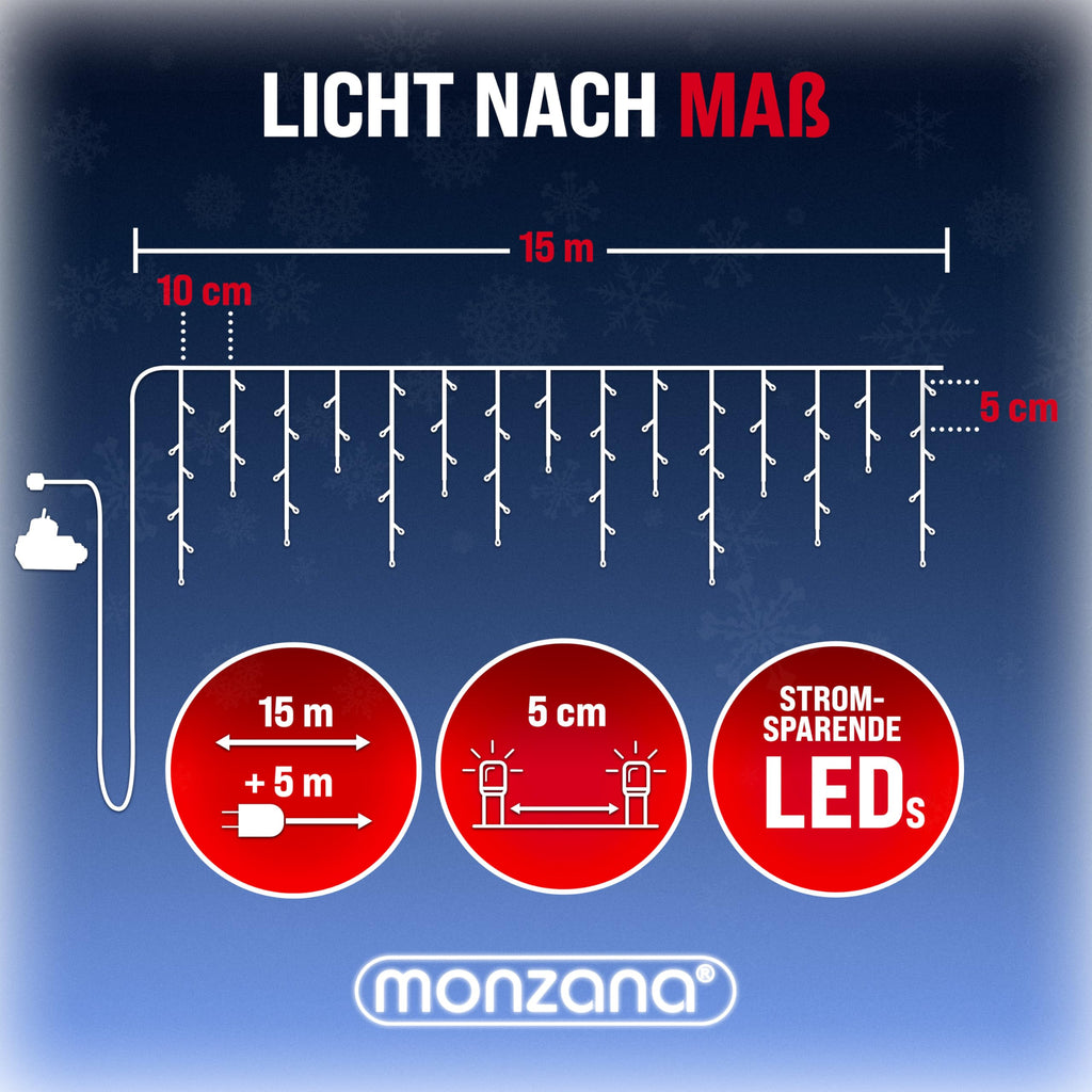 Monzana® Eisregen Lichterkette Außen 200 LED Kaltweiß