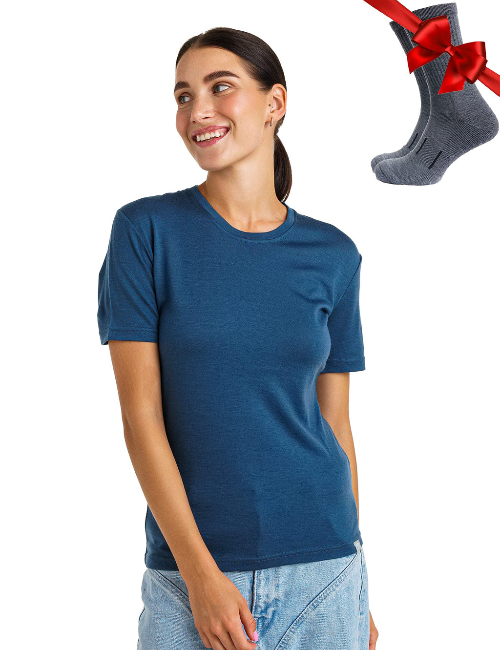 Merino.tech 100% Merino Shirt Damen Wandern & Alltag + Wandersocken