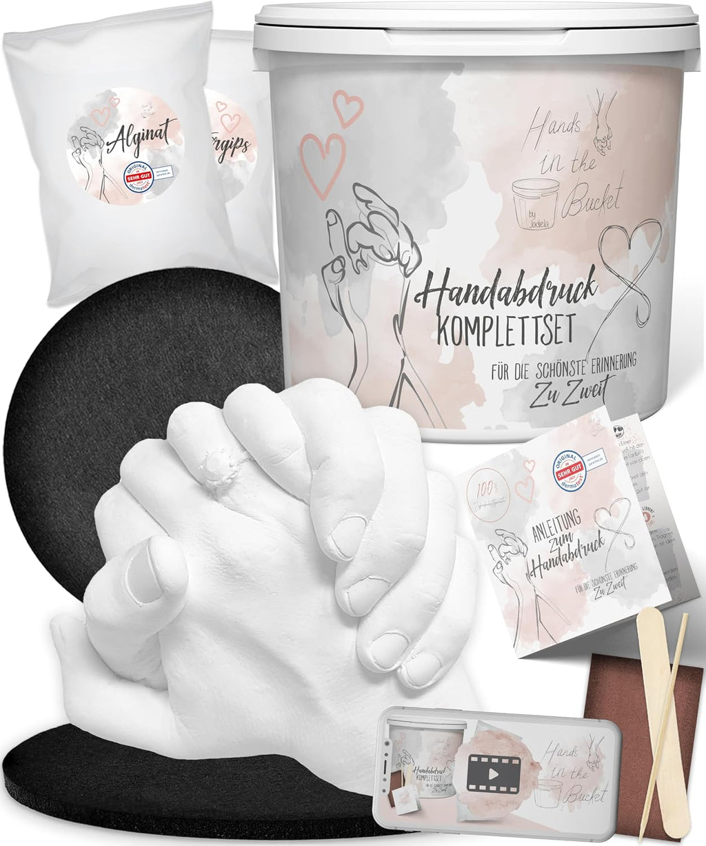 3D Handabdruck Set für Paare Made in Germany mit Sockel Gipsabdruckset Hände Jahrestag Geschenk für Ihn, Pärchen Geschenke Gips Geschenk für Sie