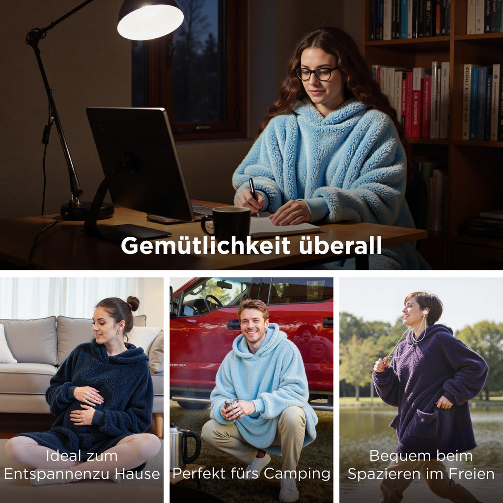BEDSURE Hoodie Decke mit Ärmeln Geschenke Grau - 95x85cm