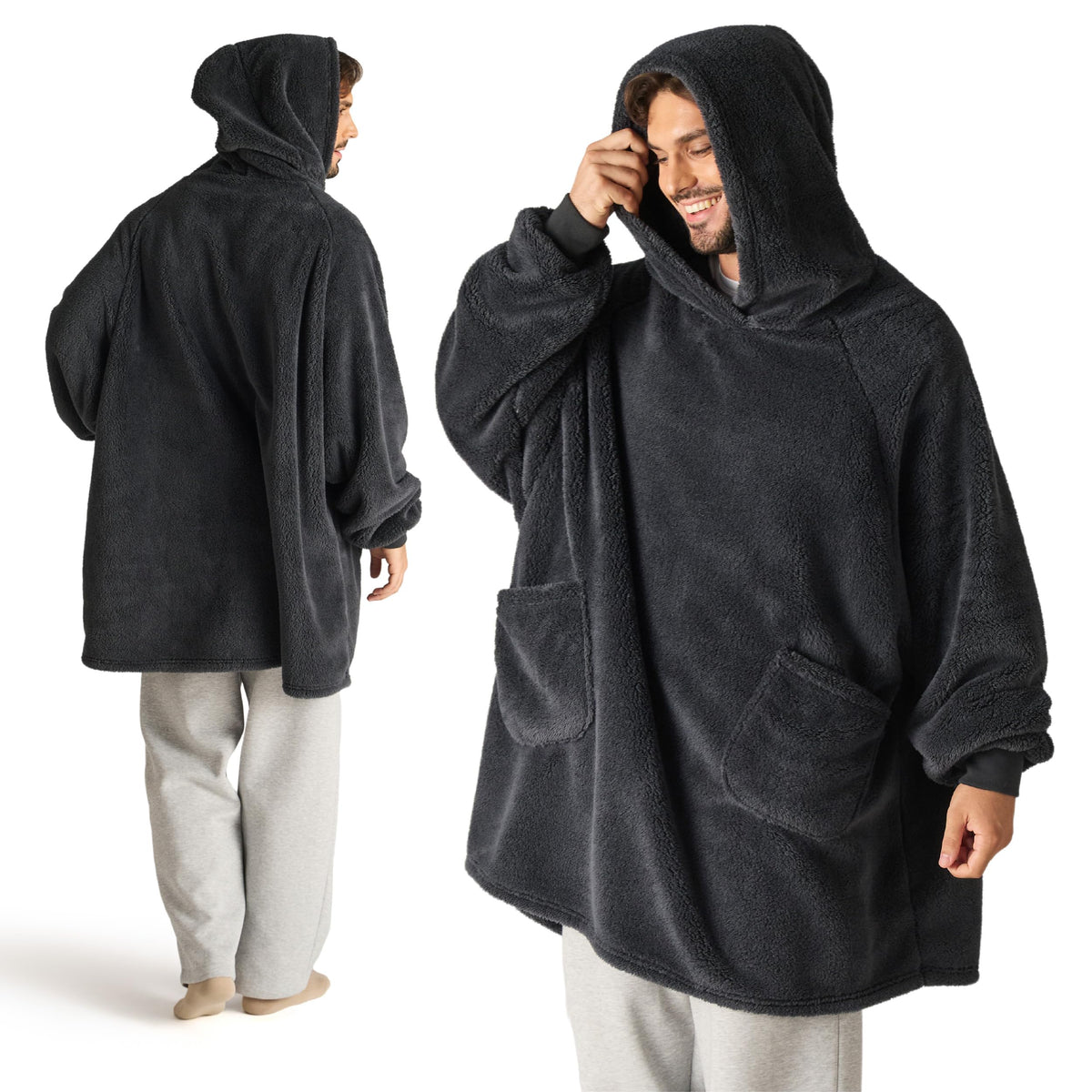 BEDSURE Hoodie Decke mit Ärmeln Geschenke Grau - 95x85cm
