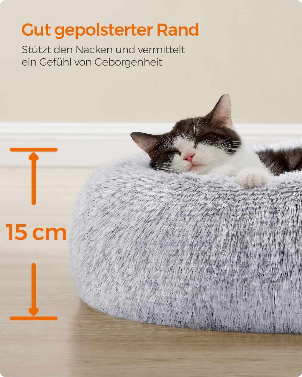 Feandrea Hundebett flauschig, waschbar, Langer Plüsch, 70 cm Durchmesser