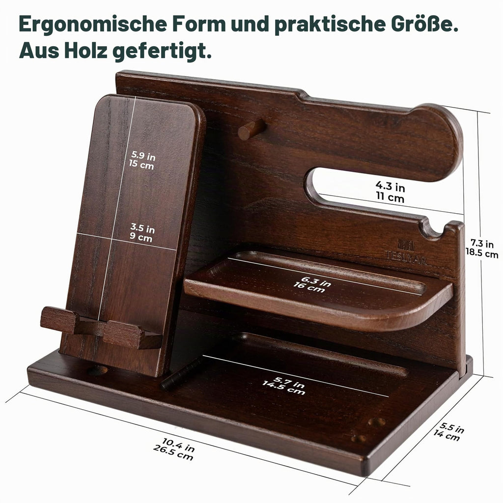 TESLYAR Organizer Schreibtisch Holz Handy Ladestation Männergeschenke Papa