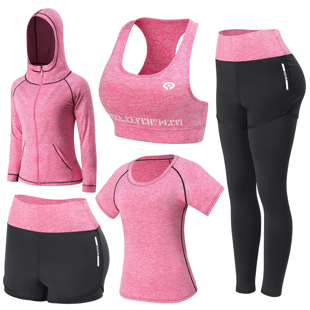 JULY'S SONG Yoga Kleidung Anzug 5er-Set Trainingsanzug Laufbekleidung Gym Fitness Kleidung