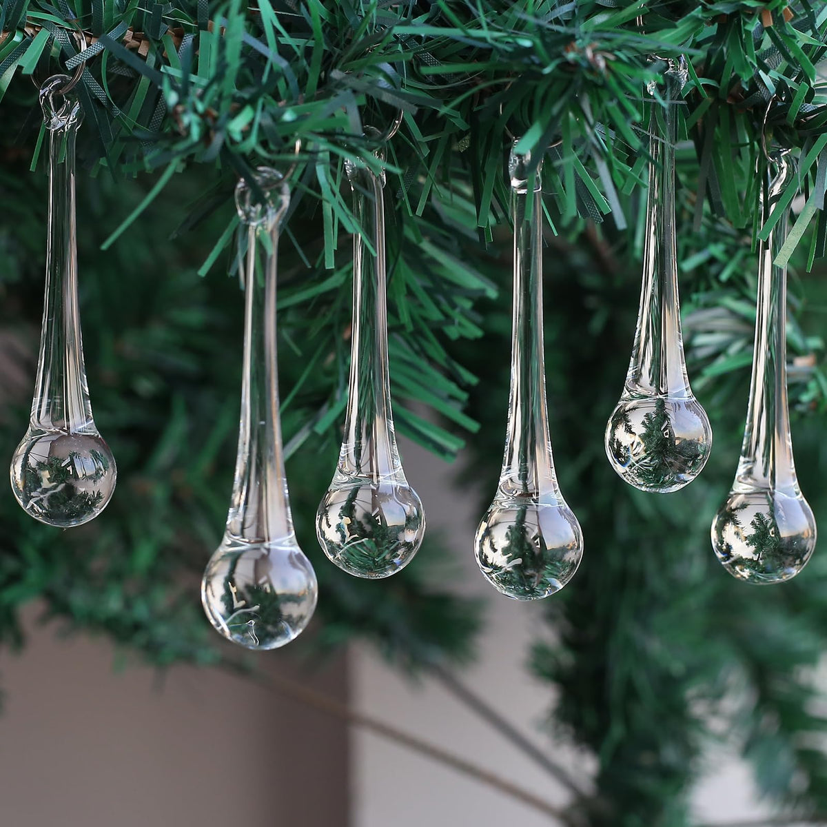 DAHI 12pcs Christbaumschmuck eiszapfen eistropfen Anhänger aus Glas zum Hängen Weihnachten Dekoration (transparent 100x20mm)