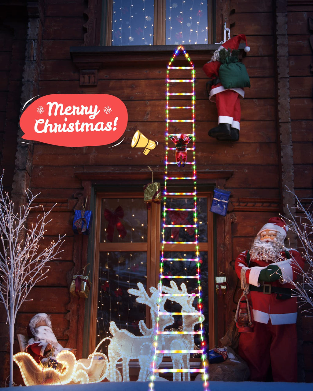 Geemoo LED Weihnachtsmann Leiter Lichterkette - 3 Meter LED Weihnachtsbeleuchtung Strombetrieben mit Timer, Speicherfunktion, 8 Modi, für Innen Außen Weihnachtsbaum Fenster Weihnachten Deko (Warmweiß)