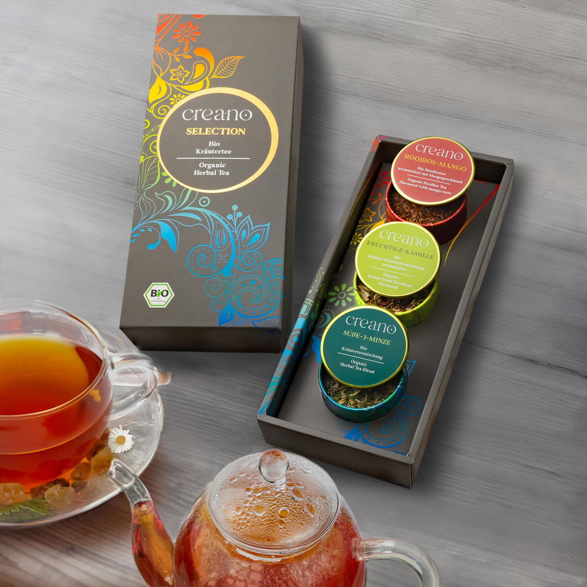 Creano Premium Bio Kräutertee Geschenkset „ORGANIC HERBAL TEA“ - 9 Pyramiden-Teebeutel in 9 unterschiedlichen Sorten - 22,5g - NEUHEIT 2024*