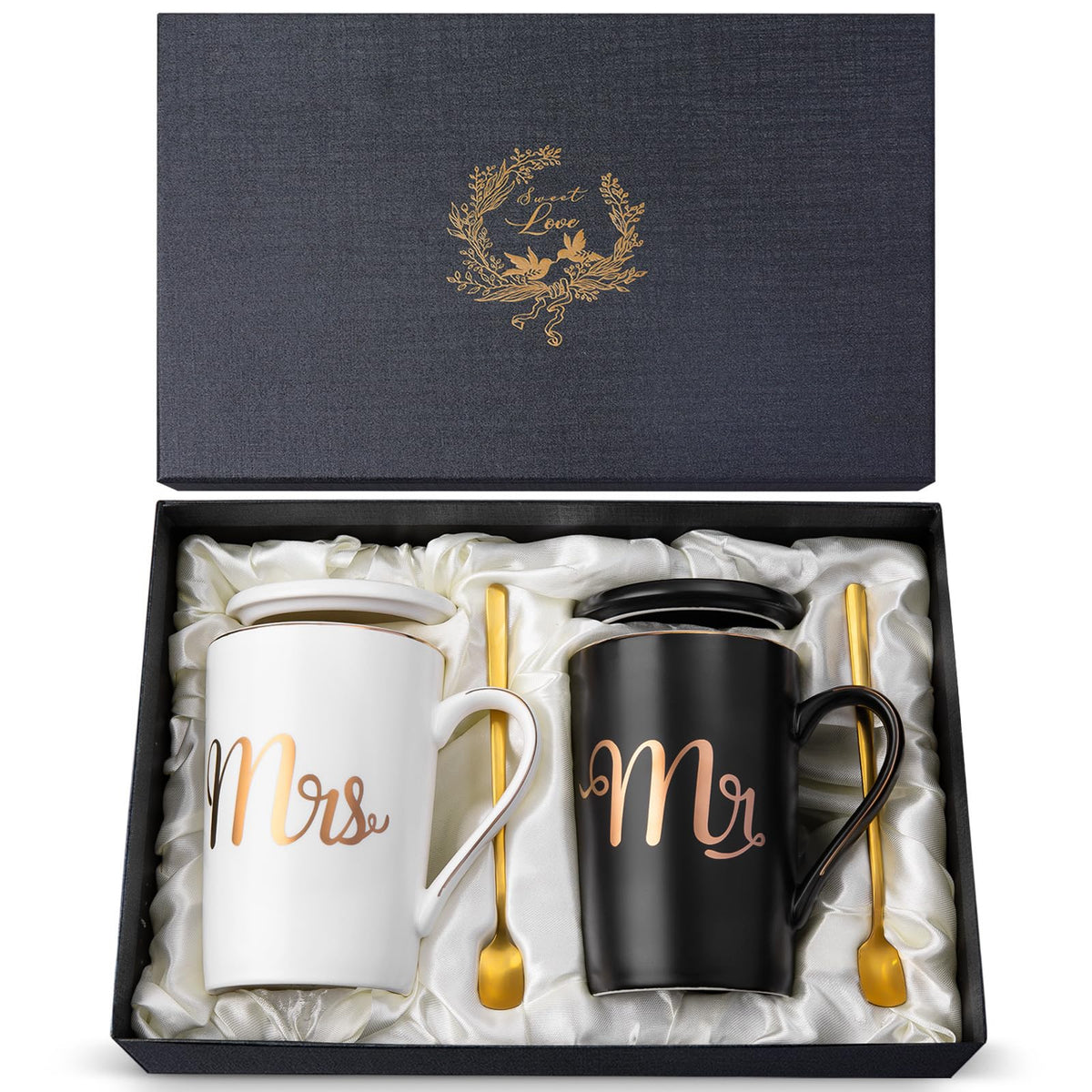 Hochzeitsgeschenke für Brautpaar, Mr und Mrs Geschenk für Braut und Bräutigam, Geschenk Hochzeit, Jubiläumsgeschenk, Kaffeetassen Tassen Set Keramik Marmor 14 Oz für Hochzeit, Verlobungen