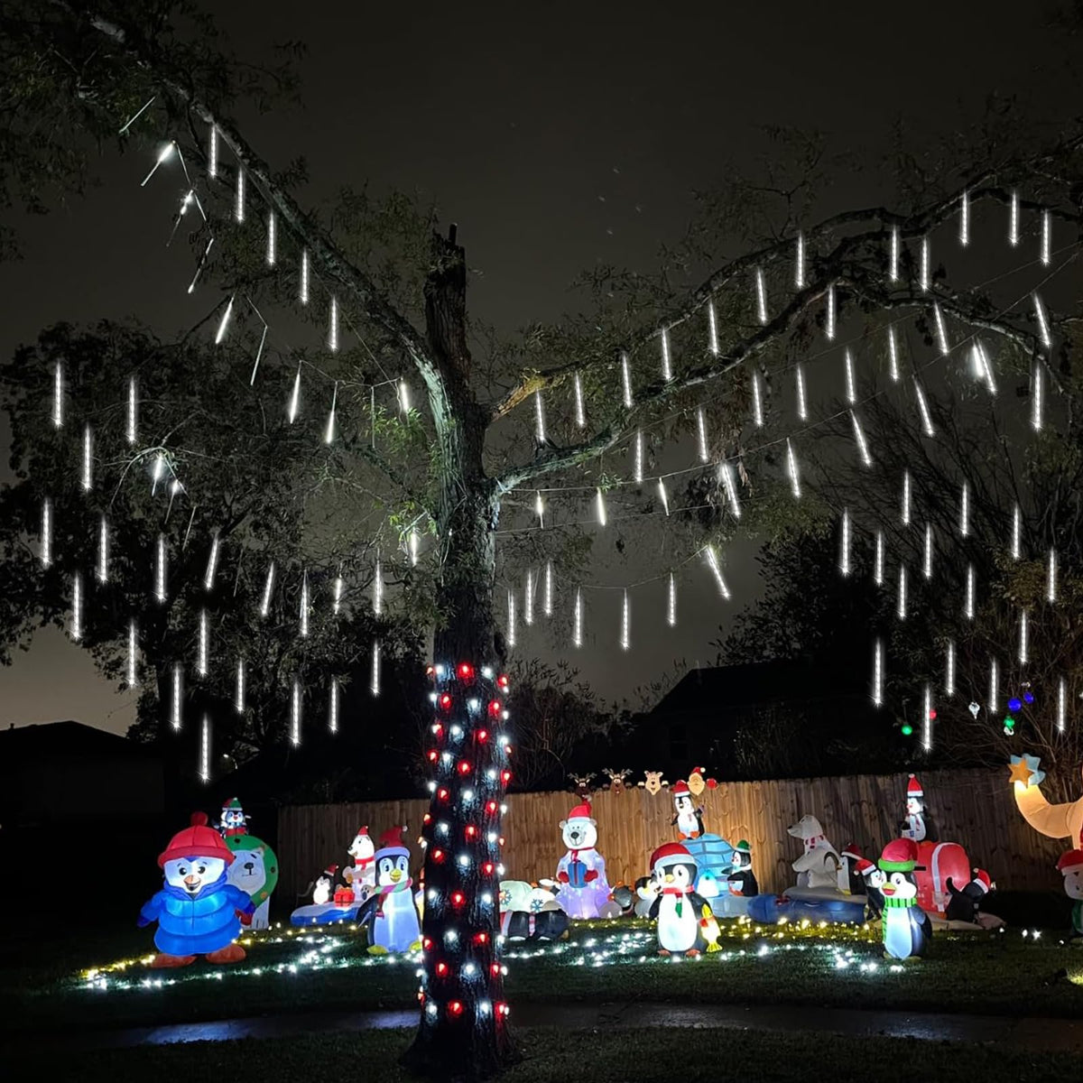 Kwaiffeo Weihnachtsdeko,10 Röhren LED Meteorschauer Lichterkette Außen, Wasserdichte Fallende Regen Lichter für Weihnachten Halloween Weihnachtsbaum Hochzeit Garten Fenster, Mehrfarbig