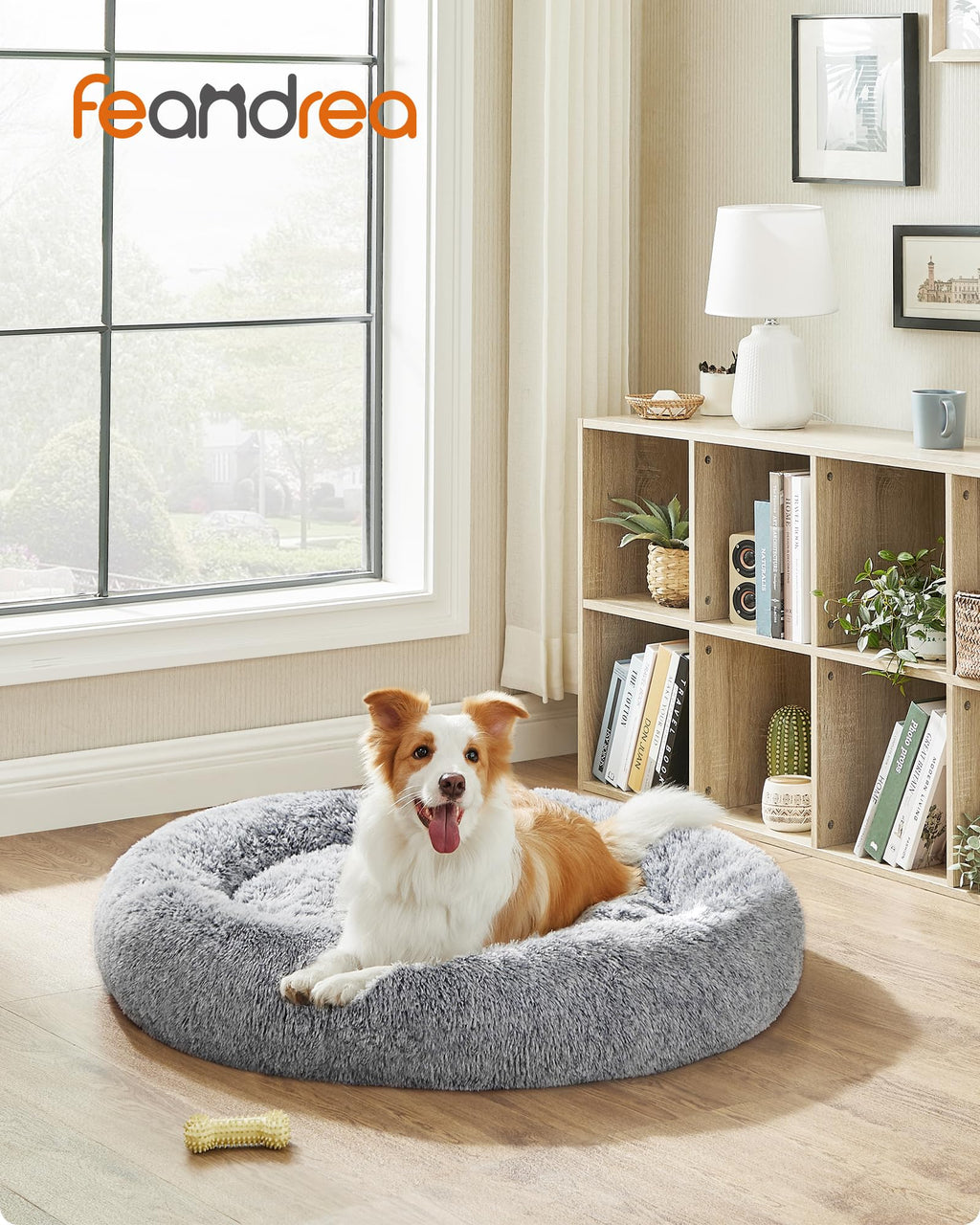 Feandrea Hundebett flauschig, waschbar, Langer Plüsch, 70 cm Durchmesser