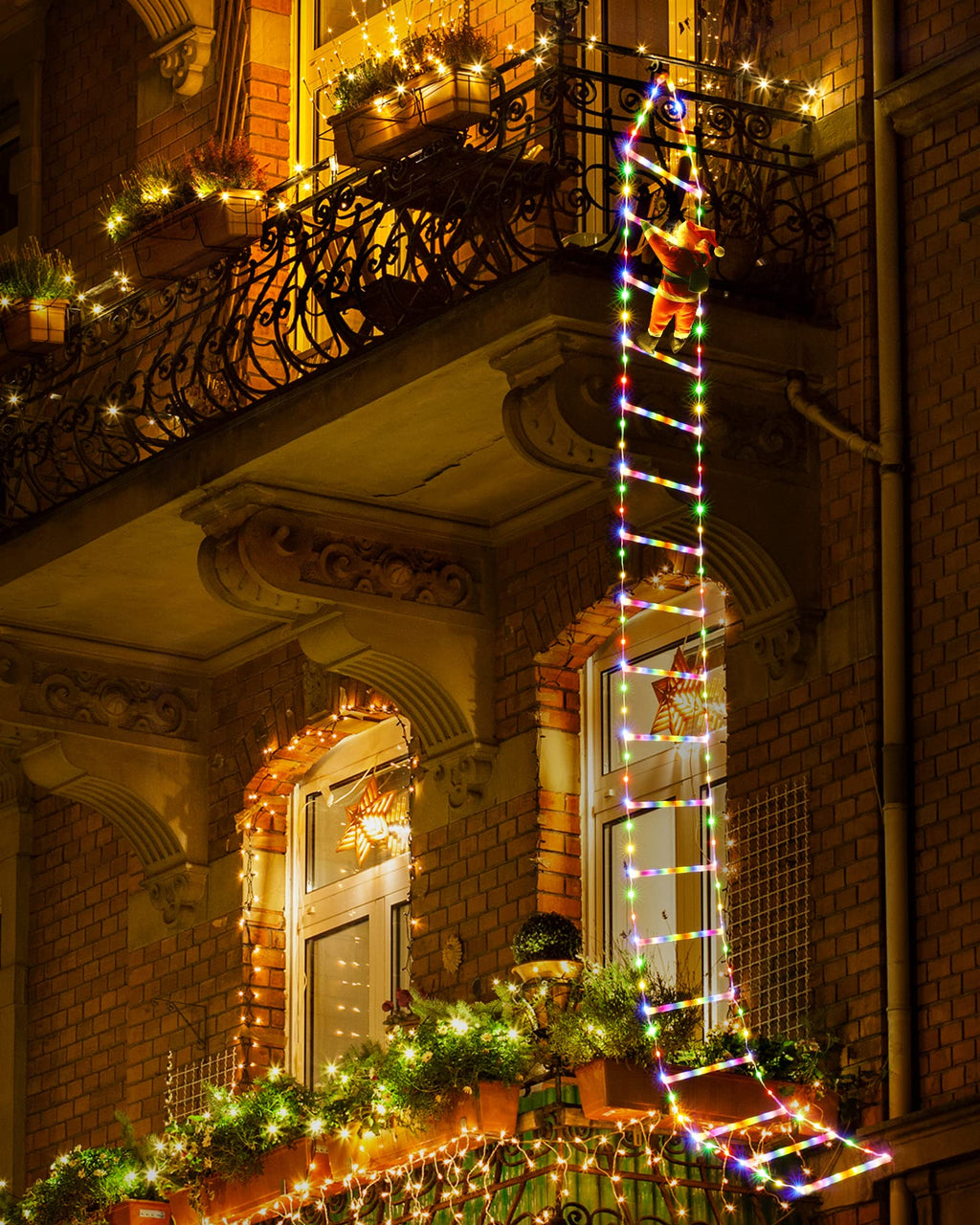 Geemoo LED Weihnachtsmann Leiter Lichterkette - 3 Meter LED Weihnachtsbeleuchtung Strombetrieben mit Timer, Speicherfunktion, 8 Modi, für Innen Außen Weihnachtsbaum Fenster Weihnachten Deko (Warmweiß)