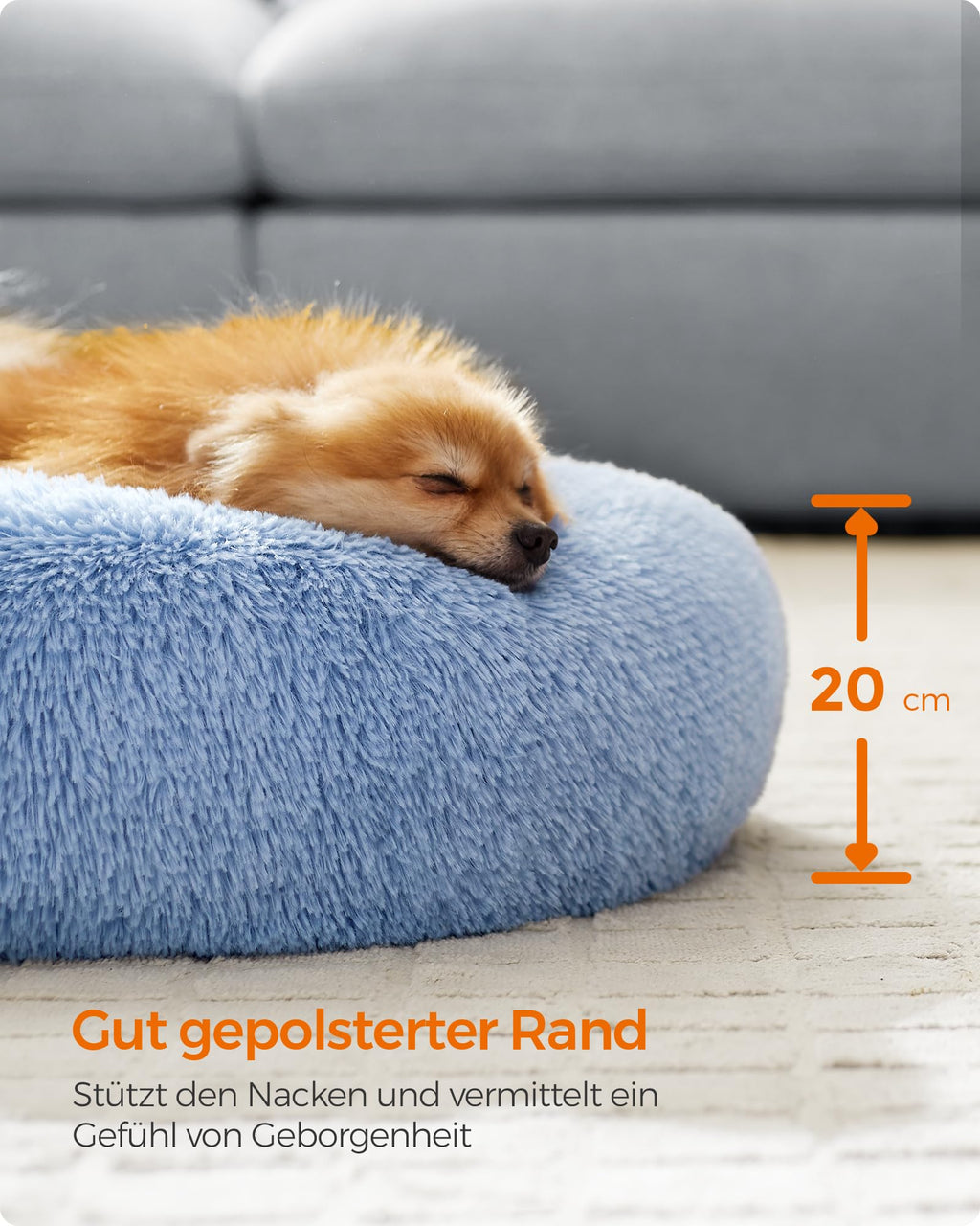 Feandrea Hundebett flauschig, waschbar, Langer Plüsch, 70 cm Durchmesser