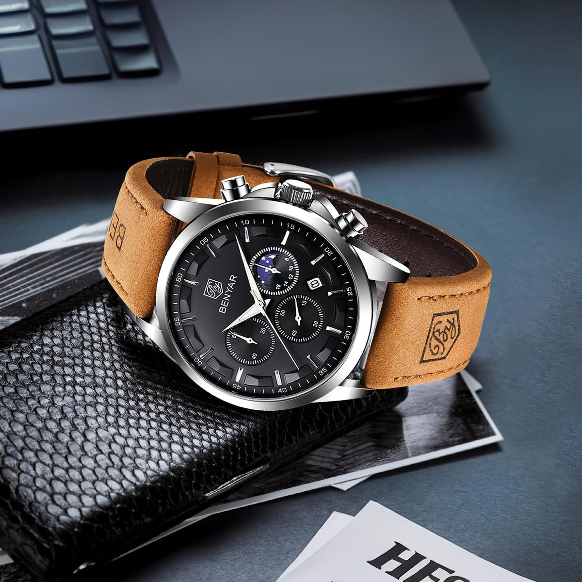 BENYAR BY Uhren Herren Chronograph Analog Quarz Wasserdicht Datum Armbanduhr Herren Mode Business-Kleid Herrenuhr Elegantes Geschenk fur Männer
