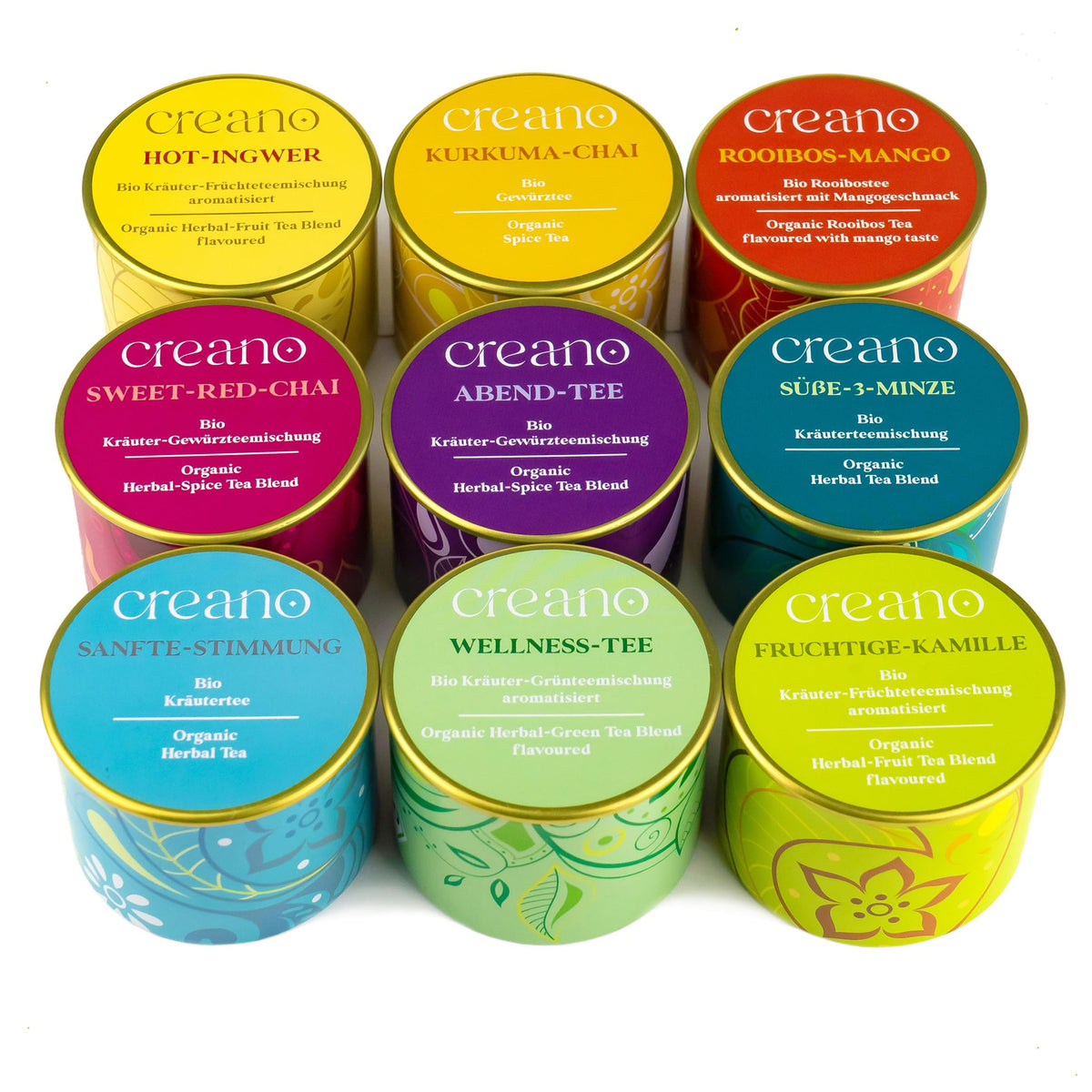 Creano Premium Bio Kräutertee Geschenkset „ORGANIC HERBAL TEA“ - 9 Pyramiden-Teebeutel in 9 unterschiedlichen Sorten - 22,5g - NEUHEIT 2024*