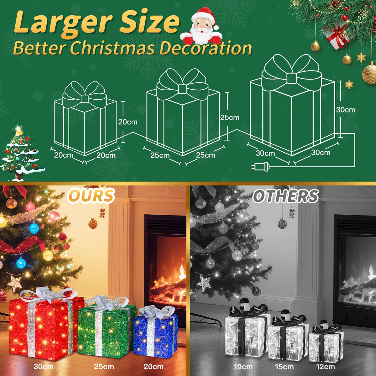 Quntis 3 Set LED Geschenkbox Weihnachtsdeko Innen Aussen 60 warmweiße LEDs