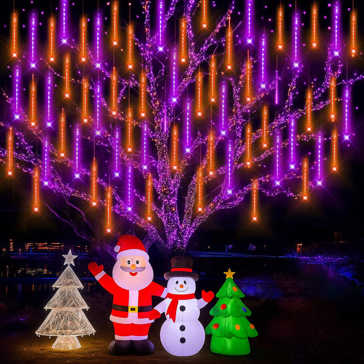 Kwaiffeo Weihnachtsdeko,10 Röhren LED Meteorschauer Lichterkette Außen, Wasserdichte Fallende Regen Lichter für Weihnachten Halloween Weihnachtsbaum Hochzeit Garten Fenster, Mehrfarbig