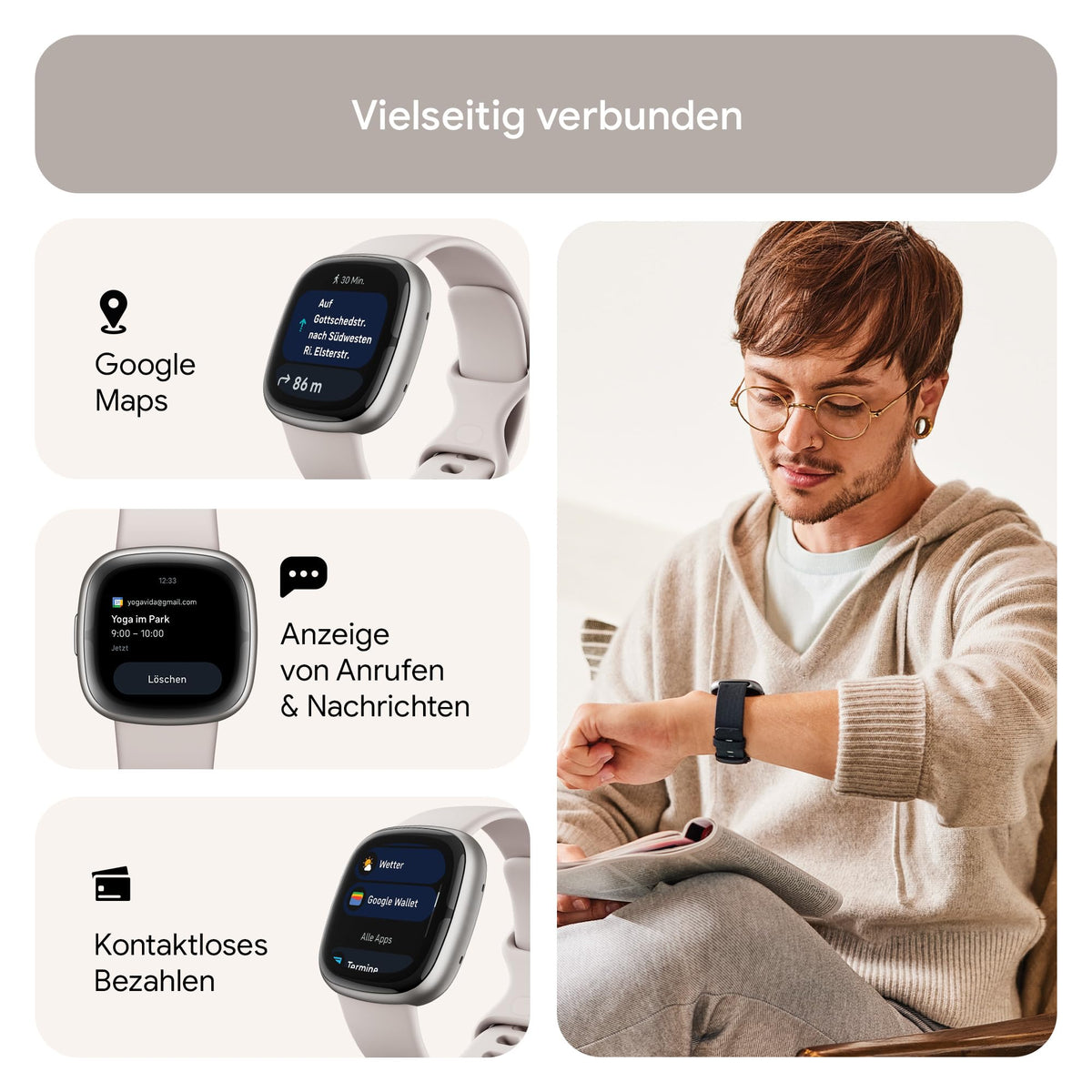 Google Fitbit Sense 2 – Smartwatch Damen / Herren – Fitnessuhr mit integriertem GPS und Telefonfunktion – Fitness-Tracking mit Stressmanagement, EKG und Schlafanalyse – kompatibel mit Android/iOS