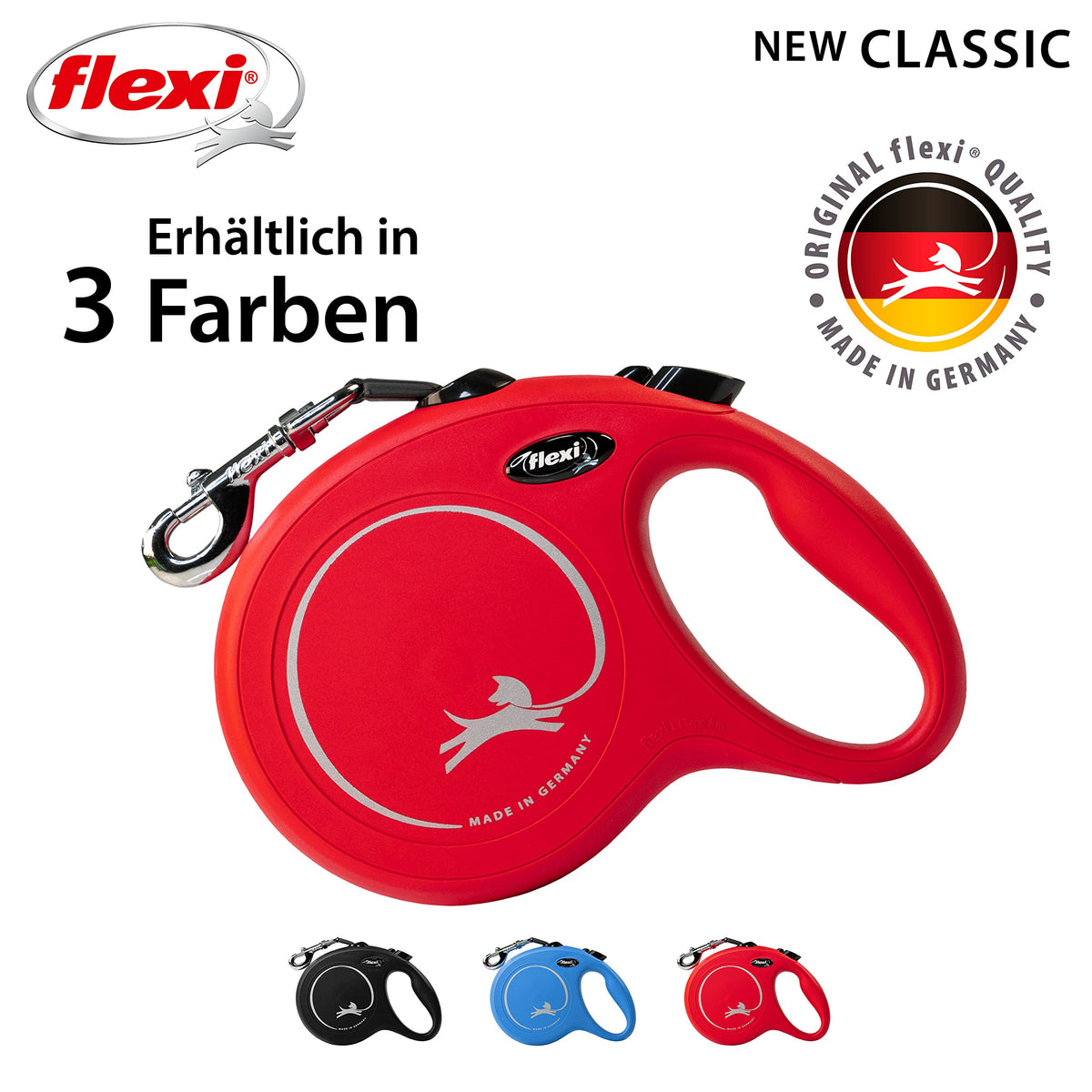 flexi® Classic L Hunde Roll-Leine, 5m Gurt, schwarz