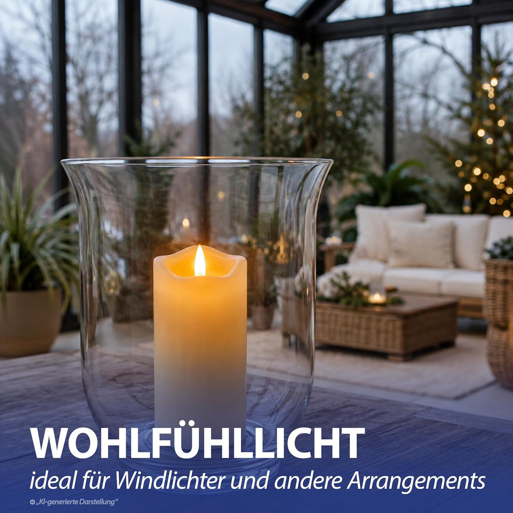 3er Set LED Kerzen Echtwachs-Optik Outdoor | 3 Größen Kunststoff elfenbein | Flackerfunktion warmweiß inkl. 5h Timer batteriebetrieben