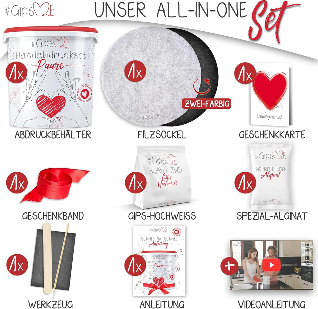 GipsME – DAS ORIGINAL - 3D Handabdruck Set für Paare – Gipsabdruck Hände - Partner und Pärchen Geschenke für Frauen und Männer für Valentinstag, Hochzeitstag, Jahrestag Geschenk für Sie und Ihn