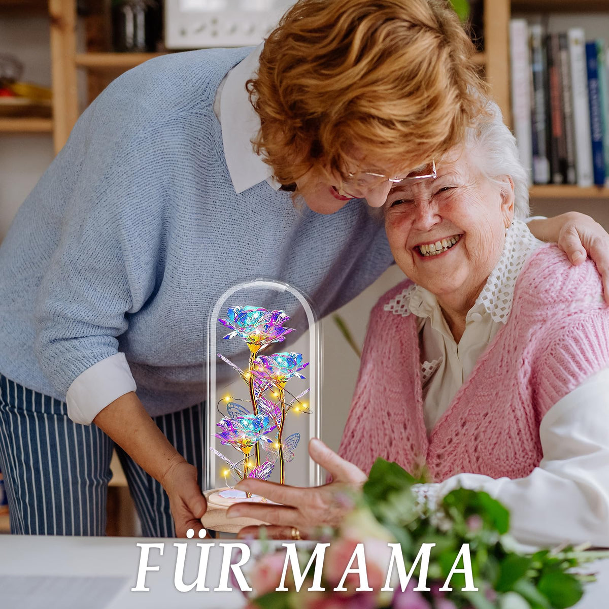 BOLEi Geschenke für Frauen,Ewige Rose im Glas mit LED(Klassisch Rot Rose)