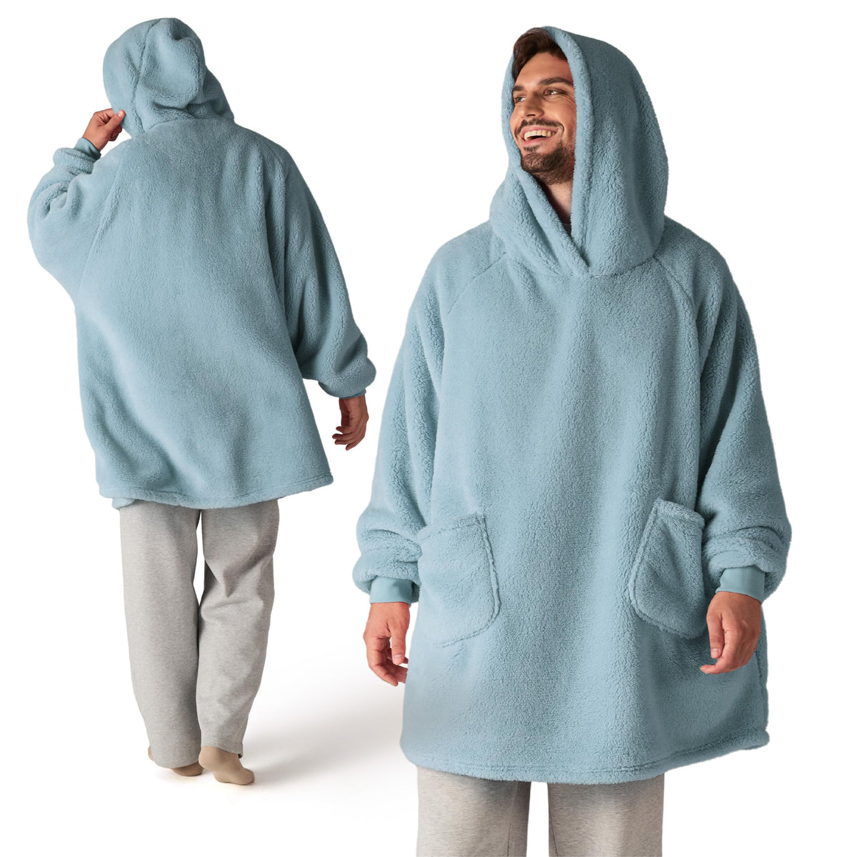 BEDSURE Hoodie Decke mit Ärmeln Geschenke Grau - 95x85cm