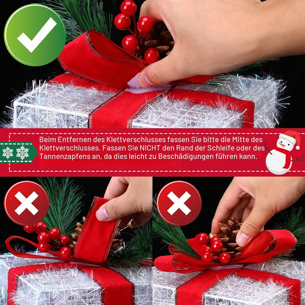 Quntis 3 Set LED Geschenkbox Weihnachtsdeko Innen Aussen 60 warmweiße LEDs