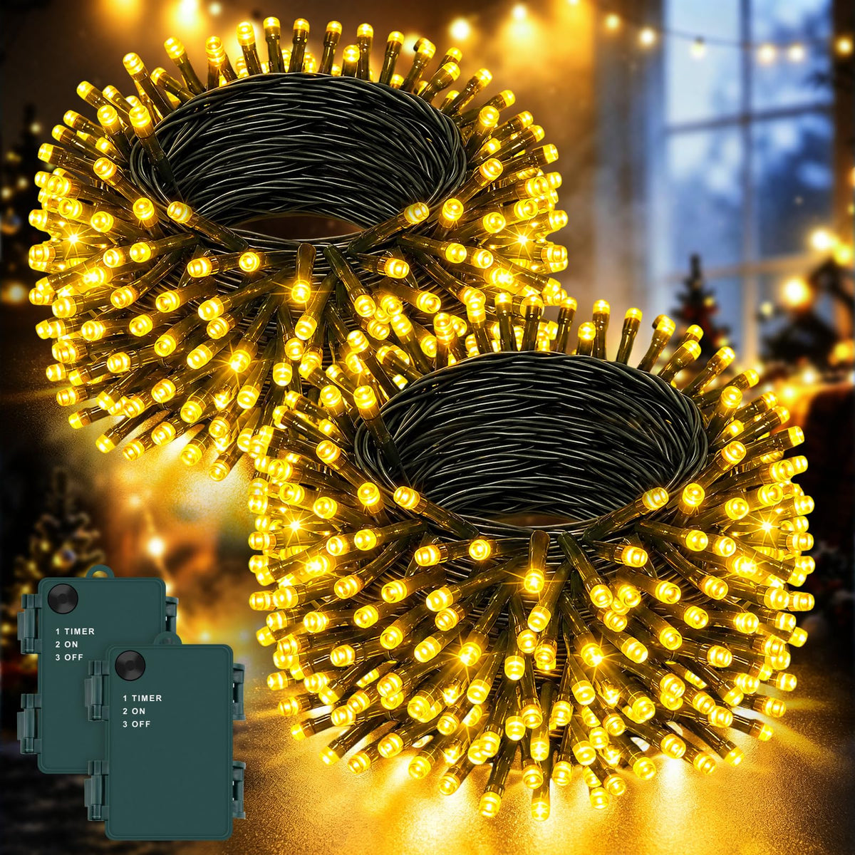 Dalugo 2 Stück Lichterkette Orange, 5M 50 LED Kabel grün mit 6h Timer, IP65 Wasserdicht Batterie für Innen außen dekorationen