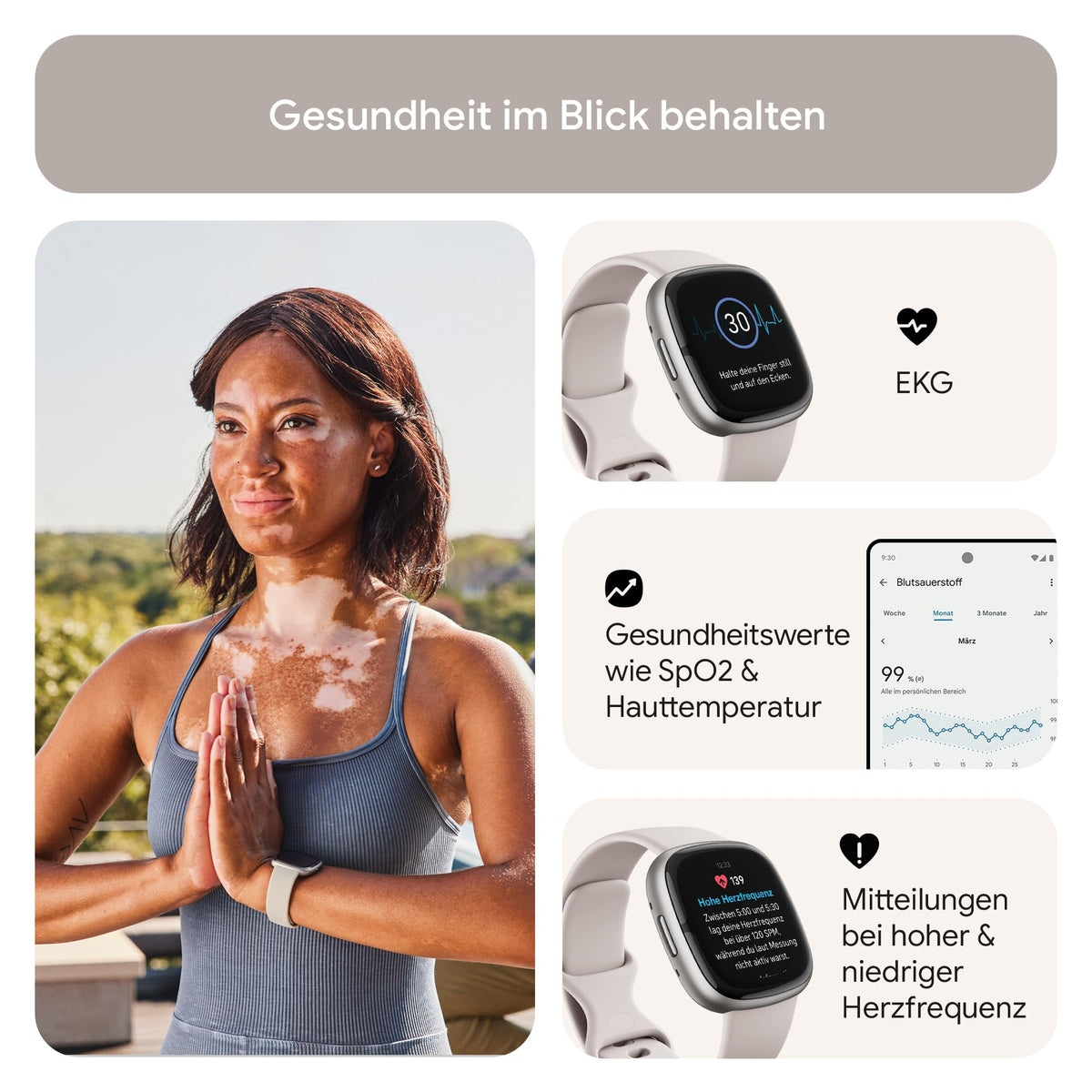 Google Fitbit Sense 2 – Smartwatch Damen / Herren – Fitnessuhr mit integriertem GPS und Telefonfunktion – Fitness-Tracking mit Stressmanagement, EKG und Schlafanalyse – kompatibel mit Android/iOS