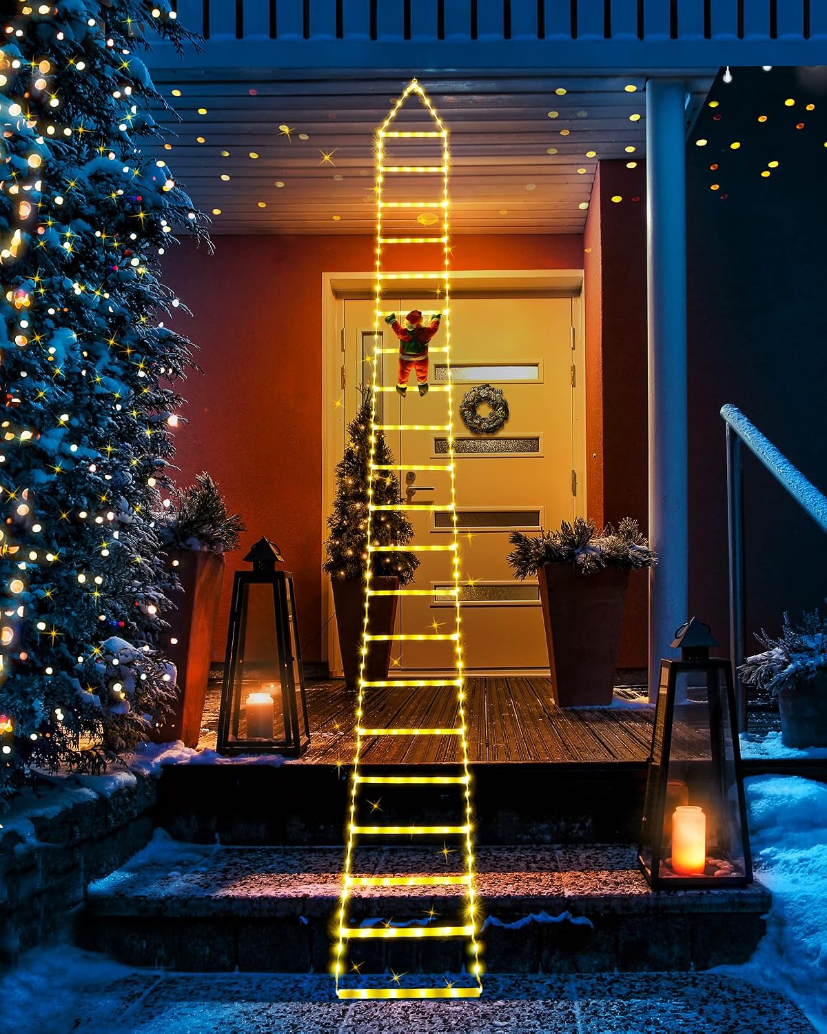 Geemoo LED Weihnachtsmann Leiter Lichterkette - 3 Meter LED Weihnachtsbeleuchtung Strombetrieben mit Timer, Speicherfunktion, 8 Modi, für Innen Außen Weihnachtsbaum Fenster Weihnachten Deko (Warmweiß)