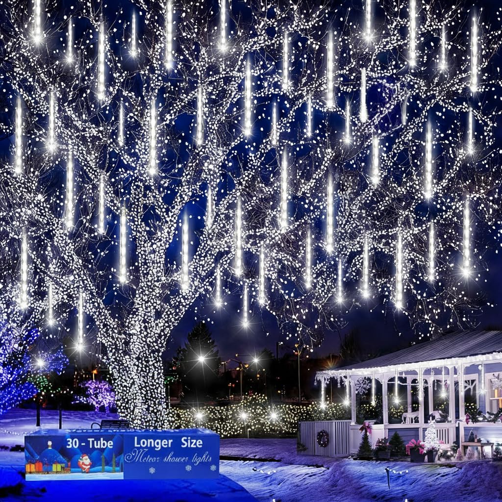 Kwaiffeo Weihnachtsdeko,10 Röhren LED Meteorschauer Lichterkette Außen, Wasserdichte Fallende Regen Lichter für Weihnachten Halloween Weihnachtsbaum Hochzeit Garten Fenster, Mehrfarbig