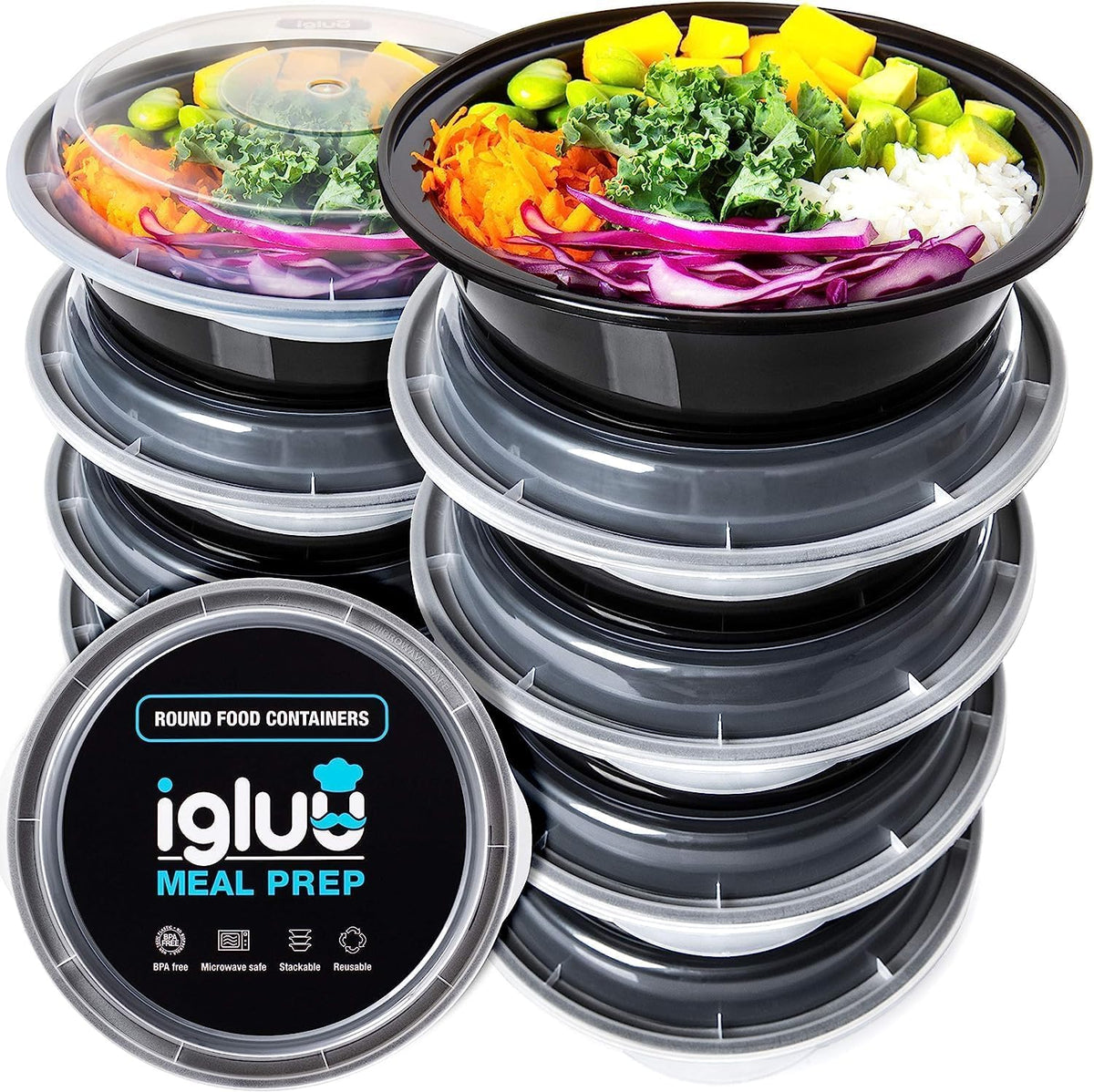 Igluu Meal Prep Boxen, rund (10er-Pack) 1 Fach – 828ml