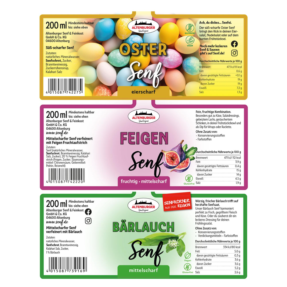 Altenburger Original Bierkiste - drei mit Bier verfeinerte Senfsorten als Geschenk-Set (3-teilig), Geschenkbox für Männer und Frauen