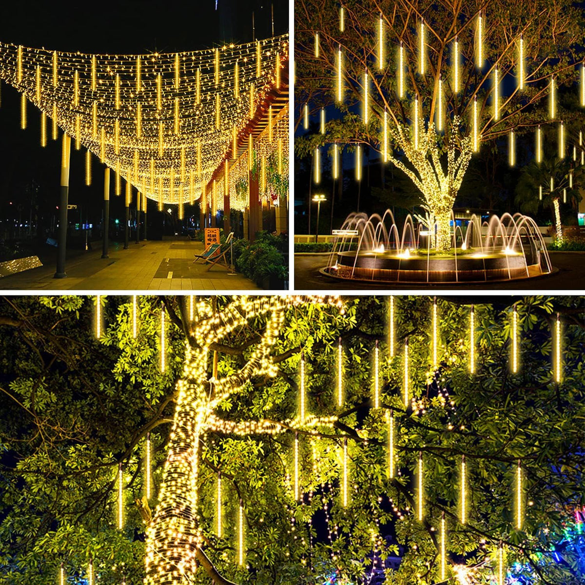 Kwaiffeo Weihnachtsdeko,10 Röhren LED Meteorschauer Lichterkette Außen, Wasserdichte Fallende Regen Lichter für Weihnachten Halloween Weihnachtsbaum Hochzeit Garten Fenster, Mehrfarbig