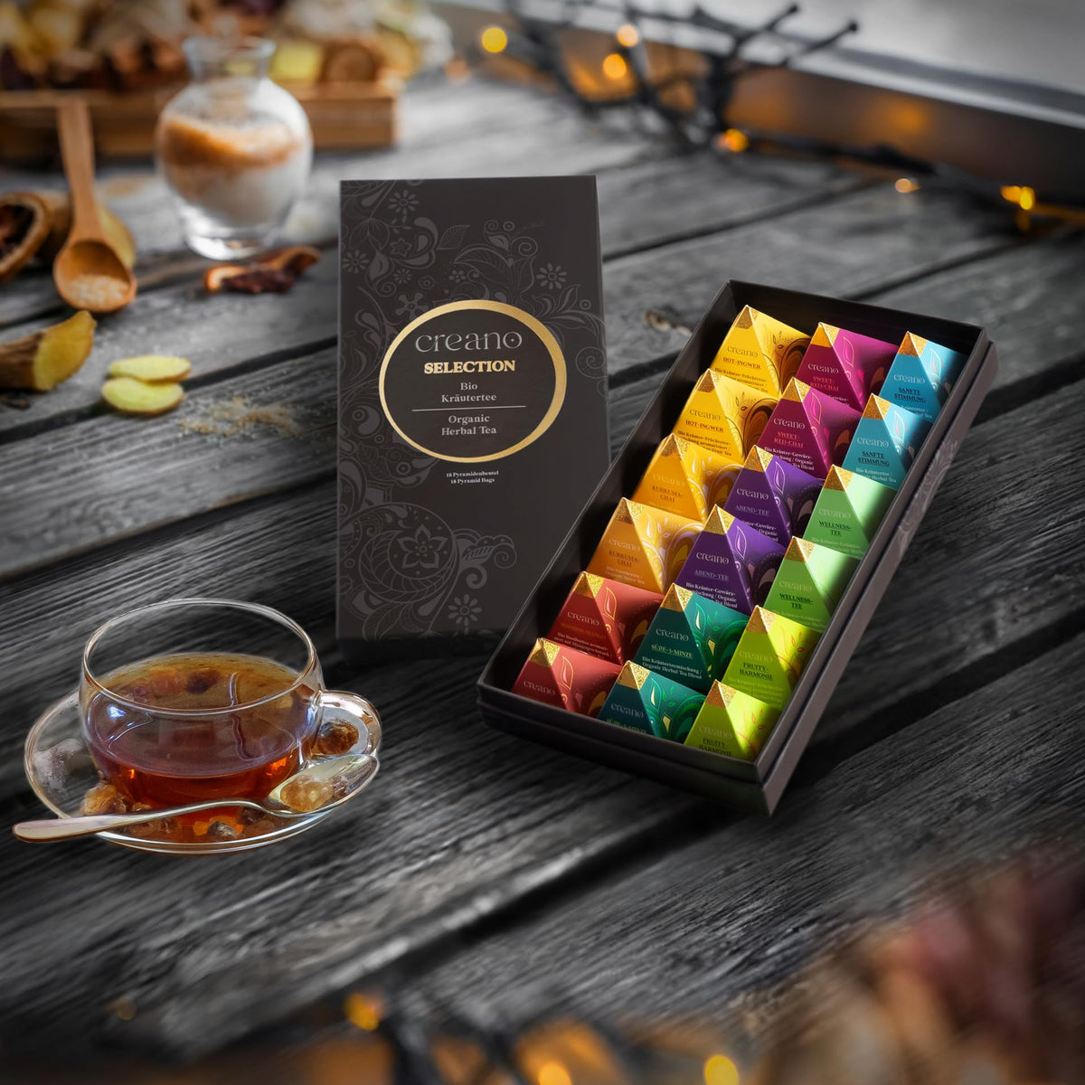 Creano Premium Bio Kräutertee Geschenkset „ORGANIC HERBAL TEA“ - 9 Pyramiden-Teebeutel in 9 unterschiedlichen Sorten - 22,5g - NEUHEIT 2024*