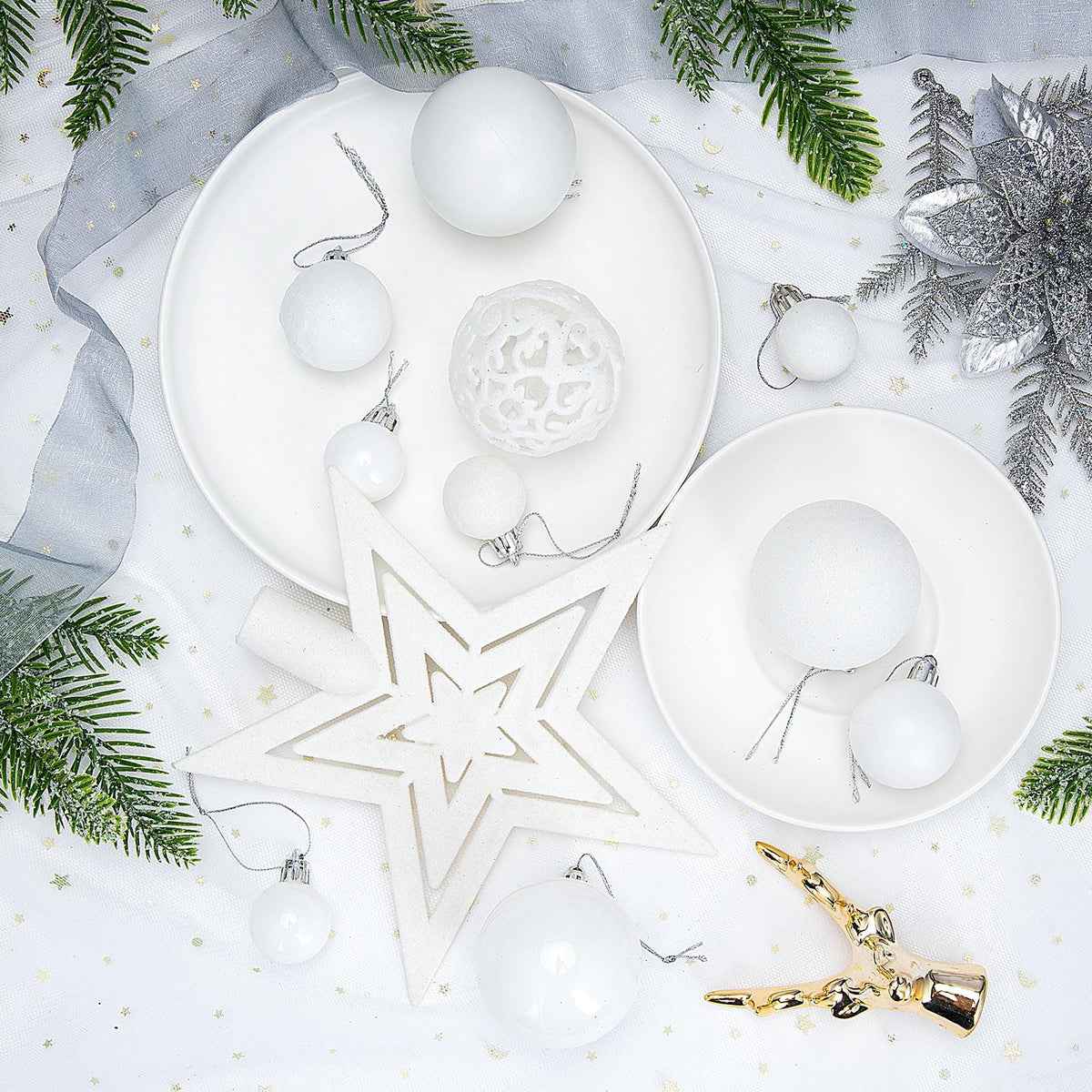 Aitsite 101 Stück Christbaumkugeln Blau Weihnachtskugeln 6CM/4 cm/2 cm Kunststoff Christbaumschmuck Wandbehang Ornamente Weihnachtsbaum Kugeln Flitter Tür Dekorationen Festival Dekore