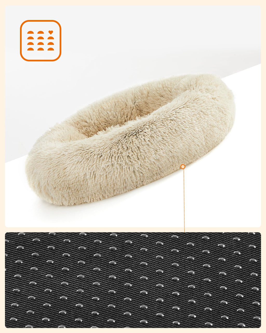 Feandrea Hundebett flauschig, waschbar, Langer Plüsch, 70 cm Durchmesser