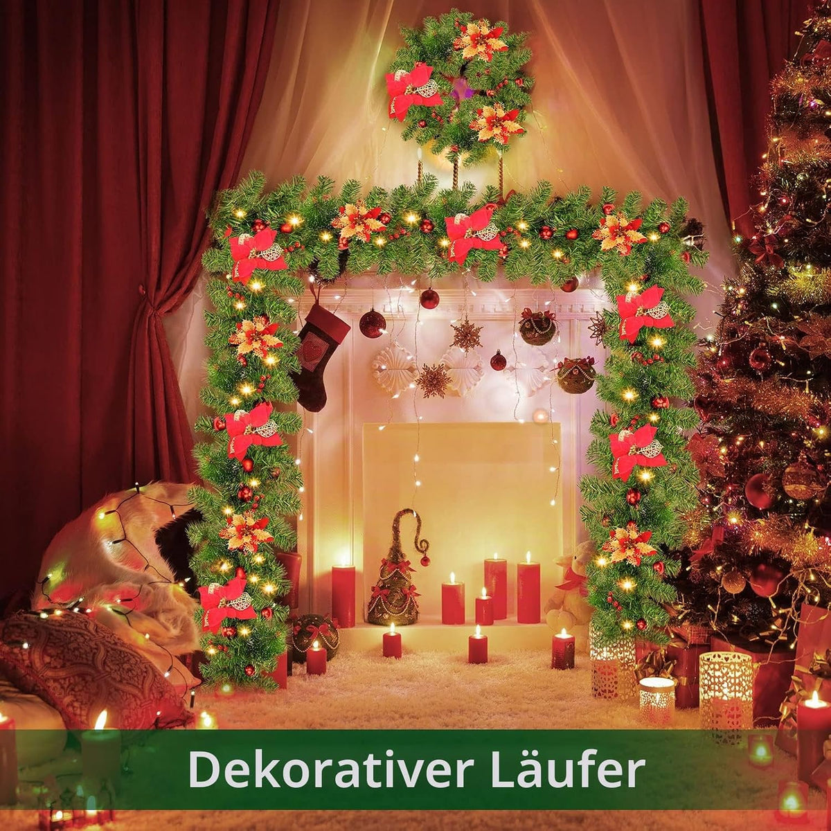 Weihnachtsgirlande mit Beleuchtung - Weihnachtsgirlande - 270cm Weihnachtsgirlande Weihnachtskranz Tannengirlande Weihnachtsdeko Beleuchtet Künstlich Weihnachten Dekoration