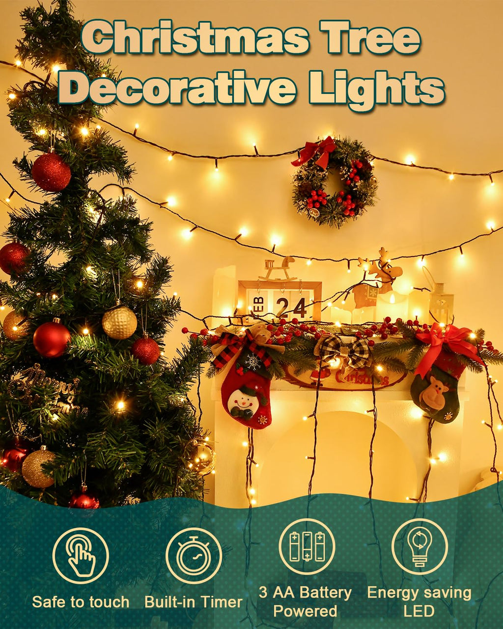 Dalugo 2 Stück Lichterkette Orange, 5M 50 LED Kabel grün mit 6h Timer, IP65 Wasserdicht Batterie für Innen außen dekorationen