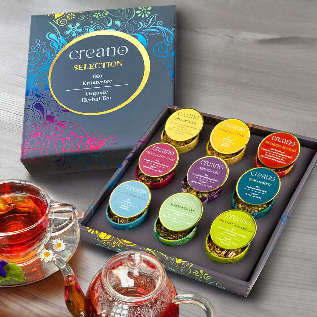Creano Premium Bio Kräutertee Geschenkset „ORGANIC HERBAL TEA“ - 9 Pyramiden-Teebeutel in 9 unterschiedlichen Sorten - 22,5g - NEUHEIT 2024*