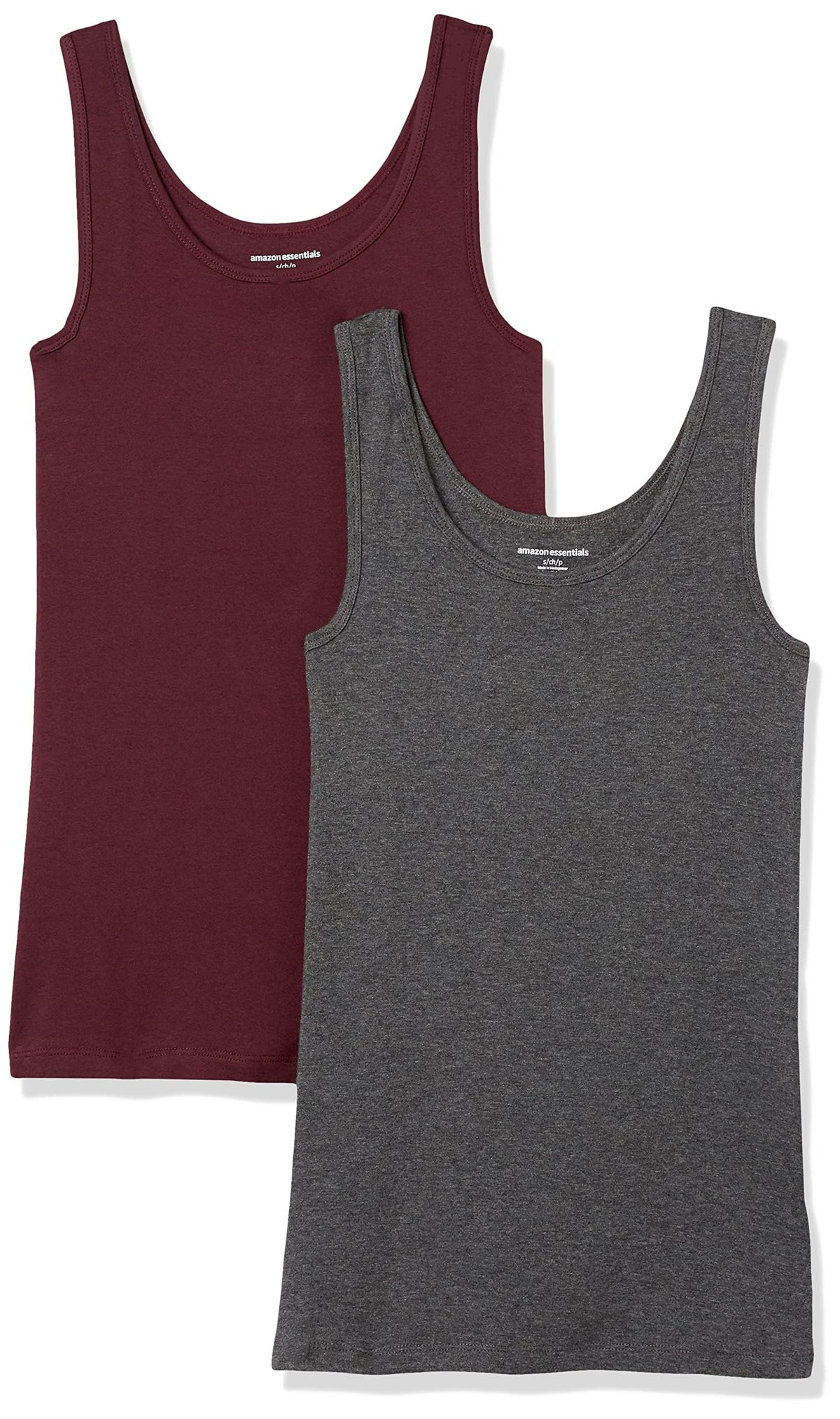 Amazon Essentials Women's Slim-Fit Ribbed Scoop Neck Tank Tops, Pack of 2